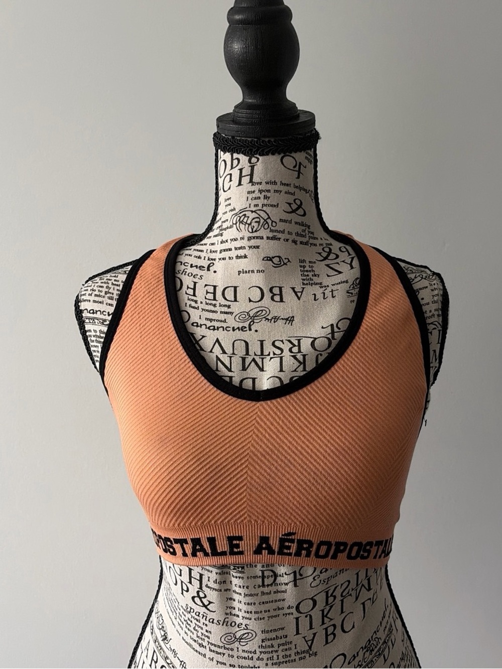 Aeropostale Peach Ribbed Racerback Sports Bra with Black Trim